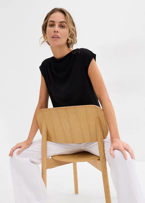 Topp i mjuk materialmix med lätt draperad ringning, bonprix
