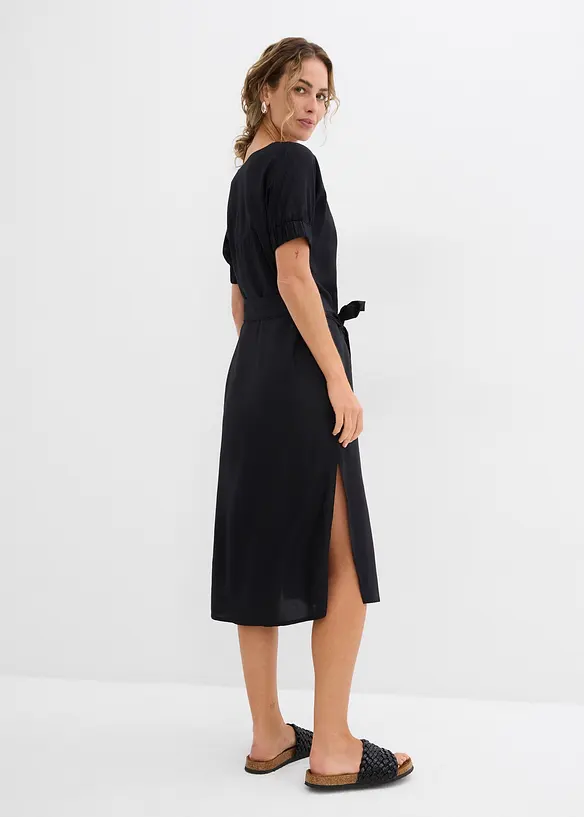 Midiklänning med knytskärp och resårmuddar i ärmarna, bonprix