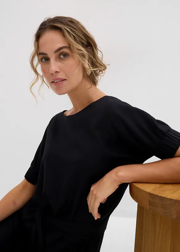 Midiklänning med knytskärp och resårmuddar i ärmarna, bonprix