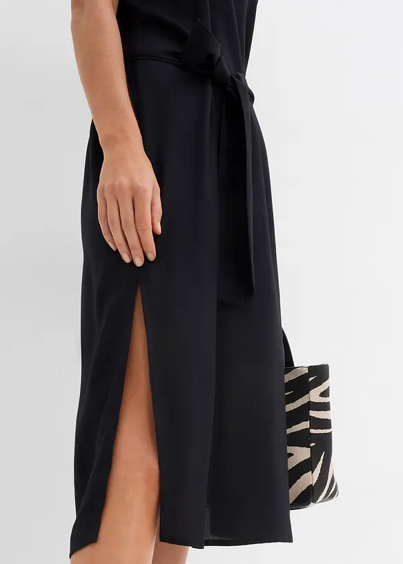 Midiklänning med knytskärp och resårmuddar i ärmarna, bonprix