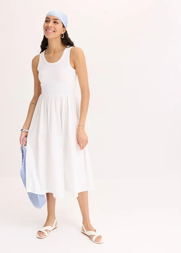 Jerseyklänning i materialmix, bonprix