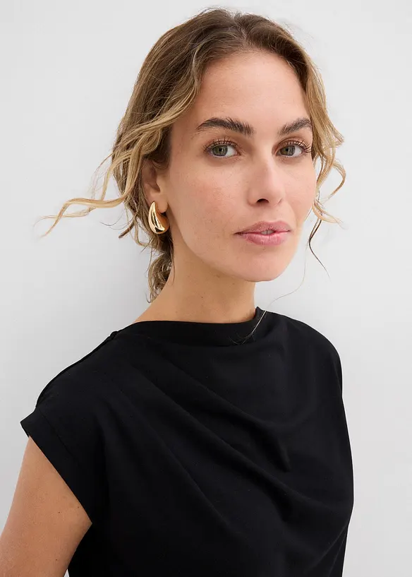 Topp i mjuk materialmix med lätt draperad ringning, bonprix