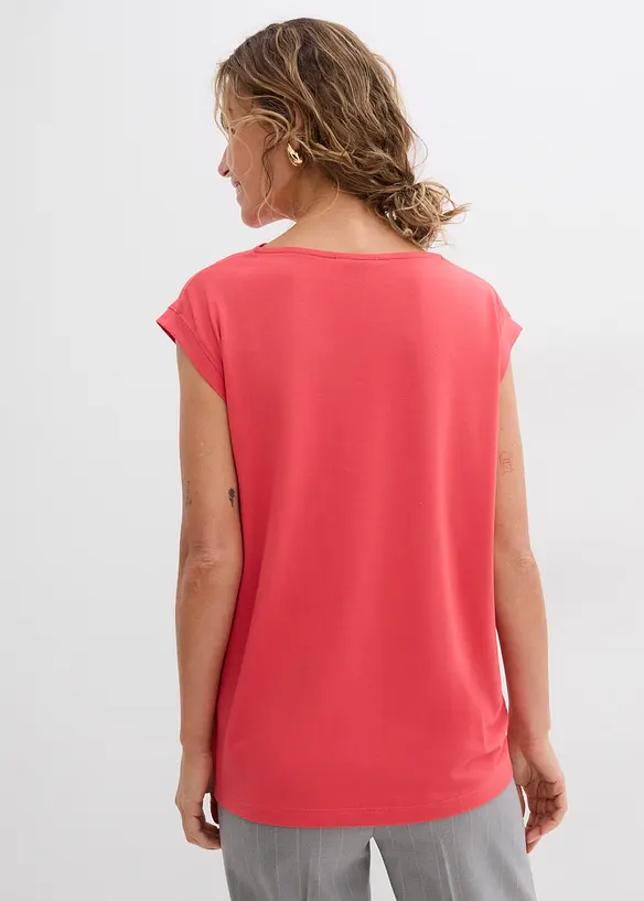 Topp i mjuk materialmix med lätt draperad ringning, bonprix