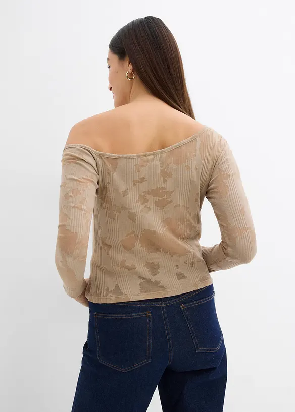 Off-shoulder-topp med ausbrennermönster, bonprix