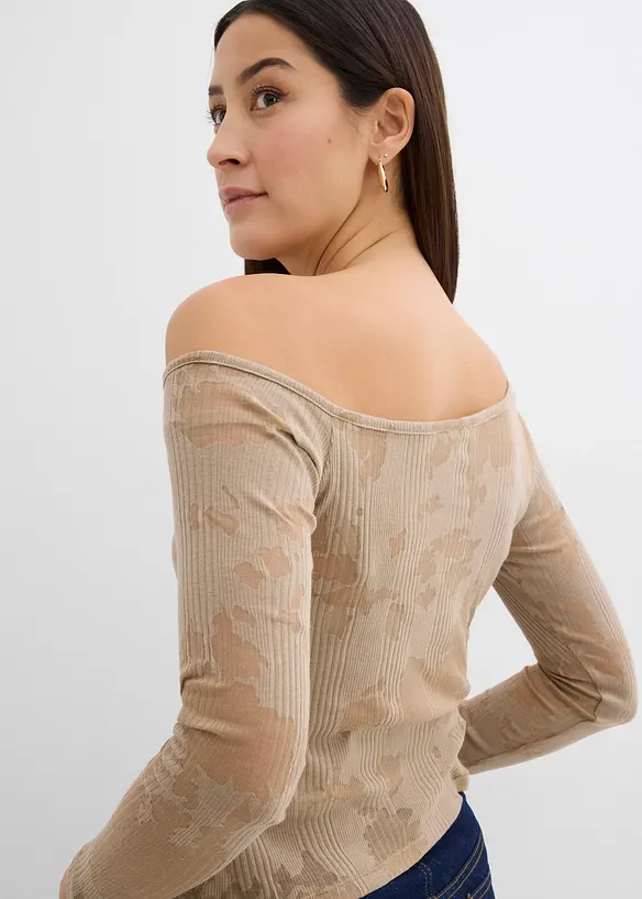 Off-shoulder-topp med ausbrennermönster, bonprix
