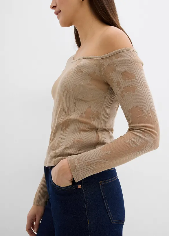 Off-shoulder-topp med ausbrennermönster, bonprix