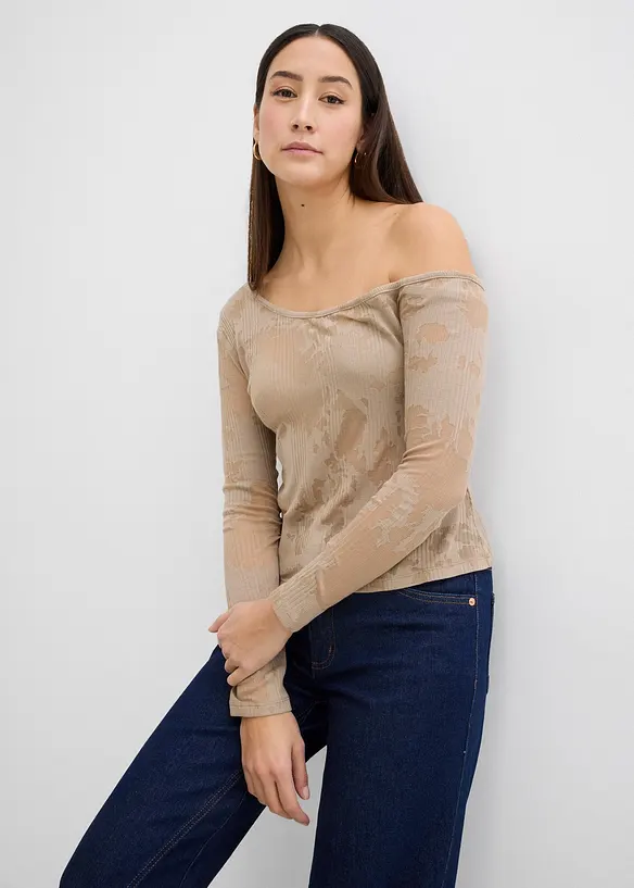Off-shoulder-topp med ausbrennermönster, bonprix