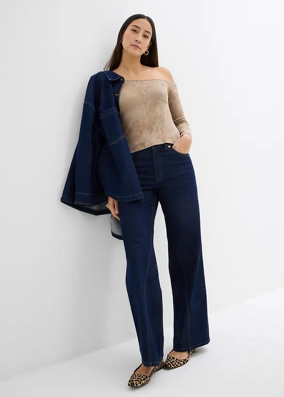 Off-shoulder-topp med ausbrennermönster, bonprix