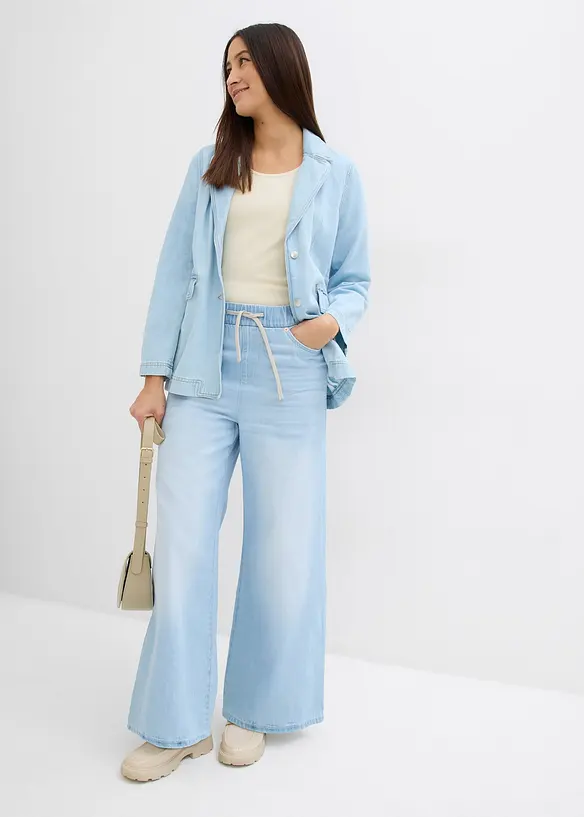 Wide-Leg-jeans, medelhög midja, bekväm linning, bonprix