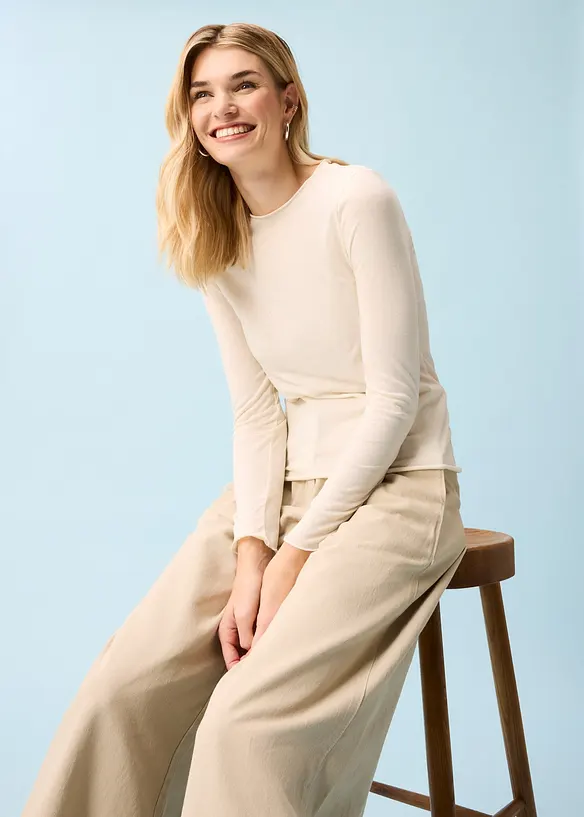 Långärmad topp i halvtransparent material, bonprix