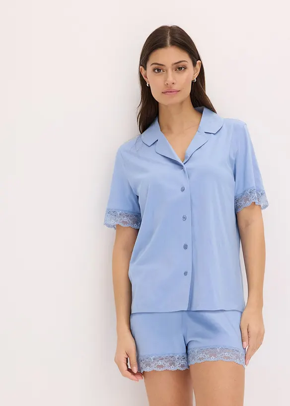 Pyjamas med shorts och knappslå, med viskos, bonprix