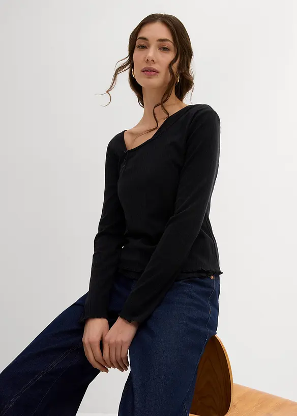 Långärmad topp med 2-i-1-look, bonprix