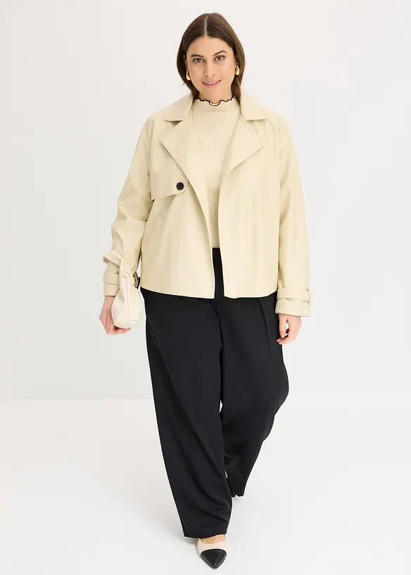 Ribbstickad topp med krusade avslut, bonprix