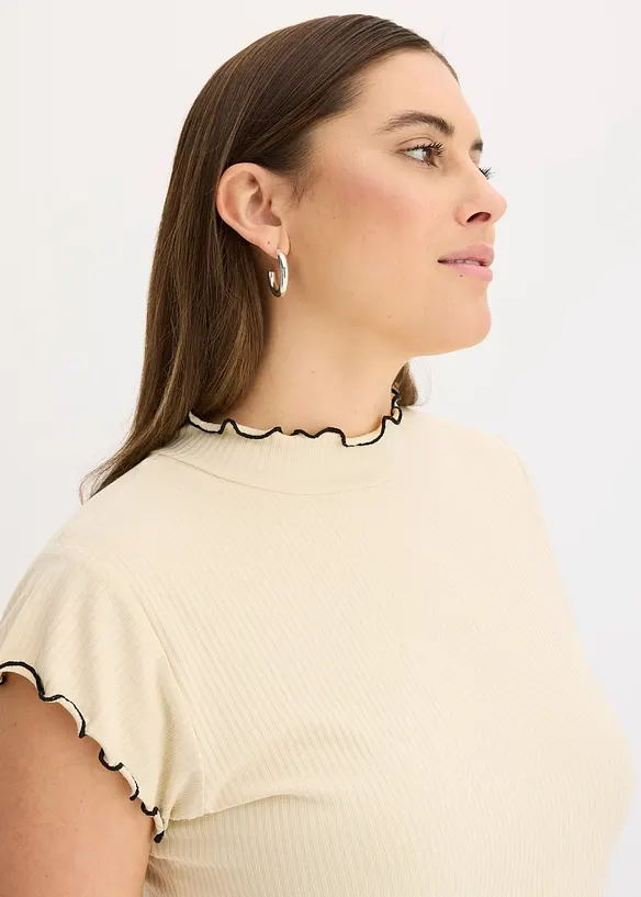 Ribbstickad topp med krusade avslut, bonprix