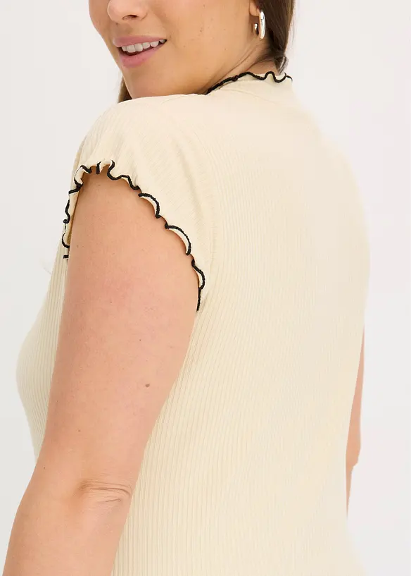 Ribbstickad topp med krusade avslut, bonprix
