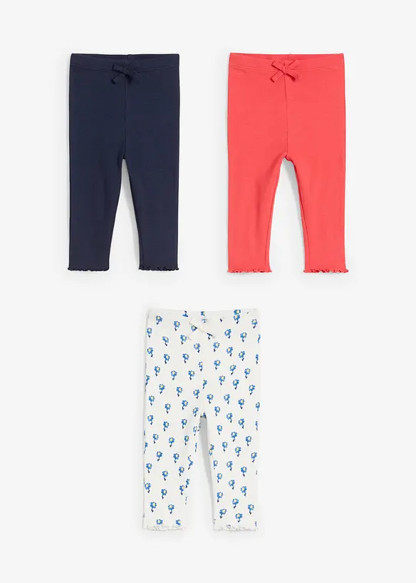 Ribbstickade leggings av ekologisk bomull (3-pack), bonprix