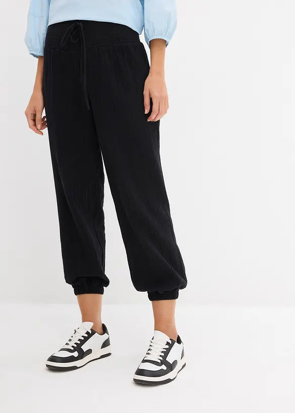 Muslinbyxa med smockad midja, bonprix