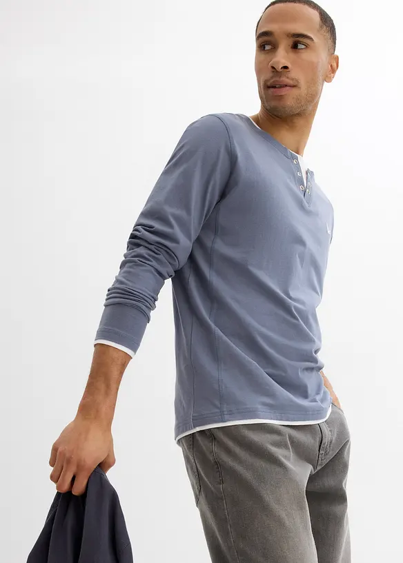 Långärmad T-shirt med 2-i-1-look (2-pack), bonprix