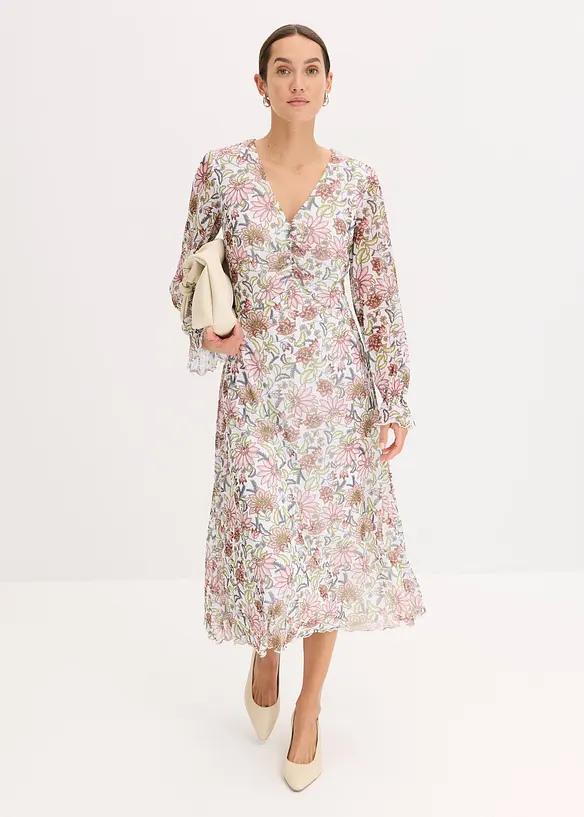 Midiklänning av mönstrad mesh, bonprix