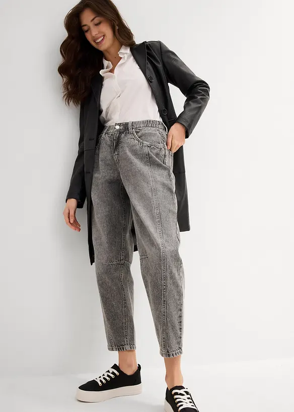 Barrel Jeans Mid Waist med bekväm midja, cropped, bonprix