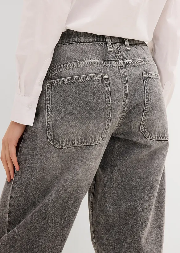 Barrel Jeans Mid Waist med bekväm midja, cropped, bonprix