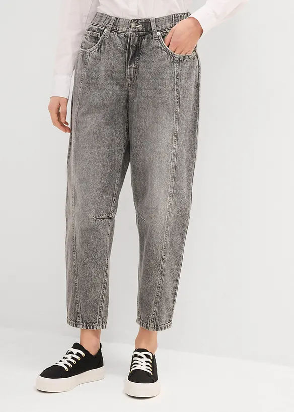 Barrel Jeans Mid Waist med bekväm midja, cropped, bonprix