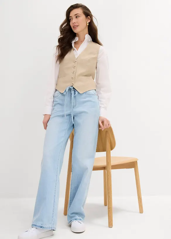 Wide Leg Jeans, Mid Waist, med knytskärp, bonprix