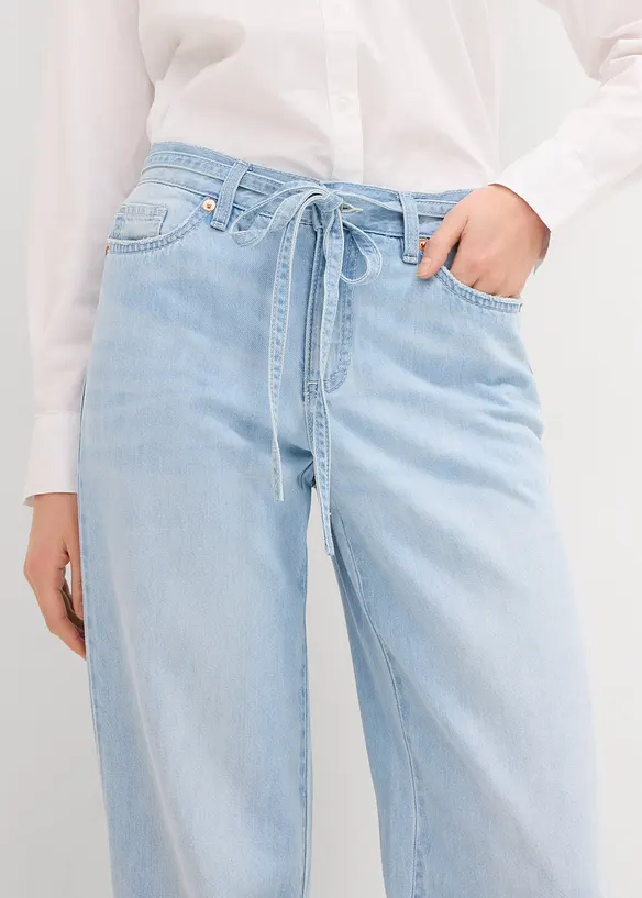 Wide Leg Jeans, Mid Waist, med knytskärp, bonprix