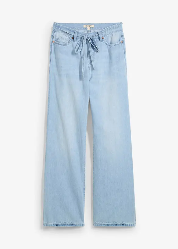 Wide Leg Jeans, Mid Waist, med knytskärp, bonprix