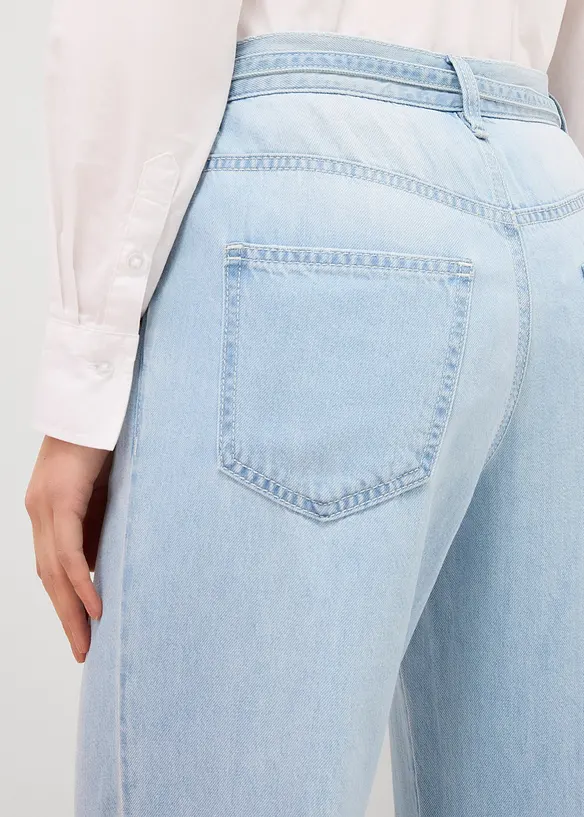 Wide Leg Jeans, Mid Waist, med knytskärp, bonprix