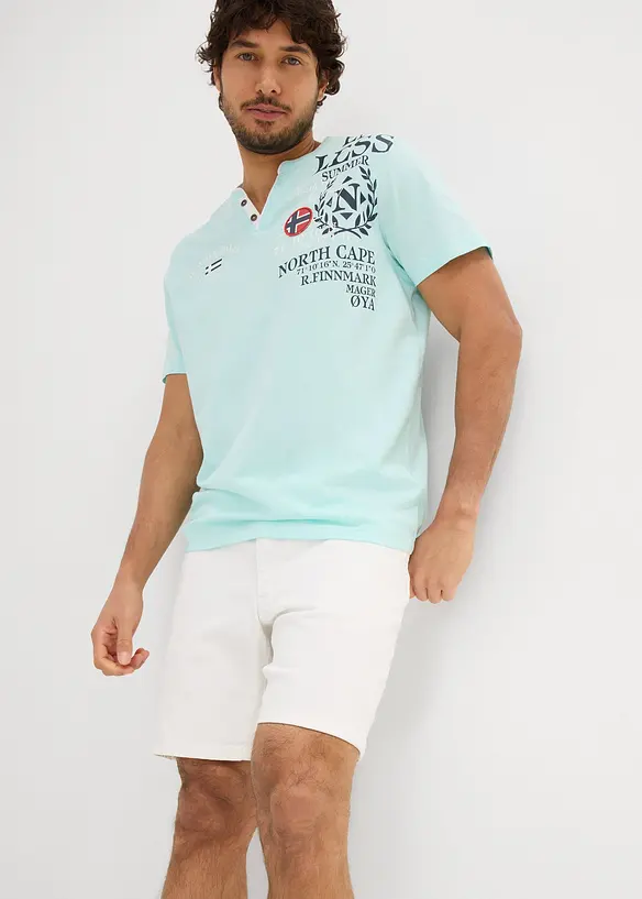 T-shirt med kort knappslå och korta ärmar, av bomull, bonprix