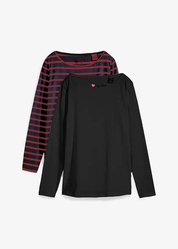 Långärmad topp med båtringning (2-pack), bonprix