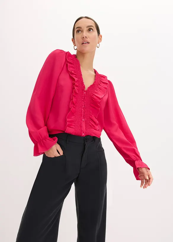 Blus med volanger, bonprix