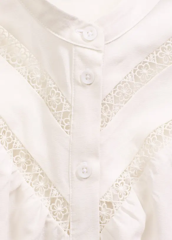 Blus med linneandel och virkad spets, bonprix