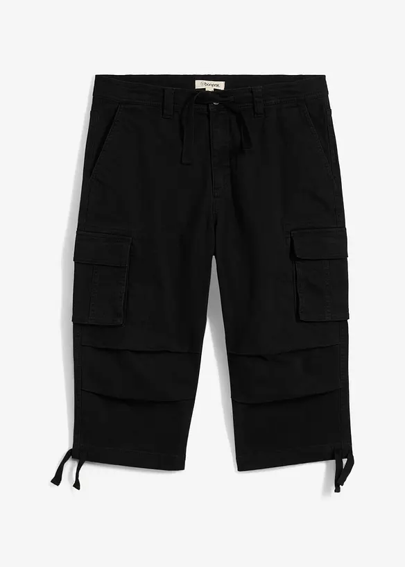 Stretchig cargobyxa med vida ben i 3/4-längd, Loose Fit, bonprix