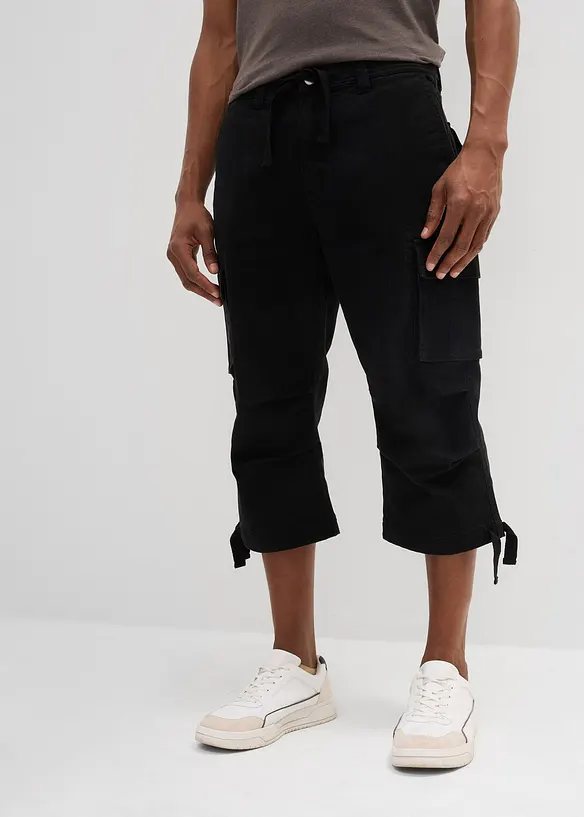 Stretchig cargobyxa med vida ben i 3/4-längd, Loose Fit, bonprix