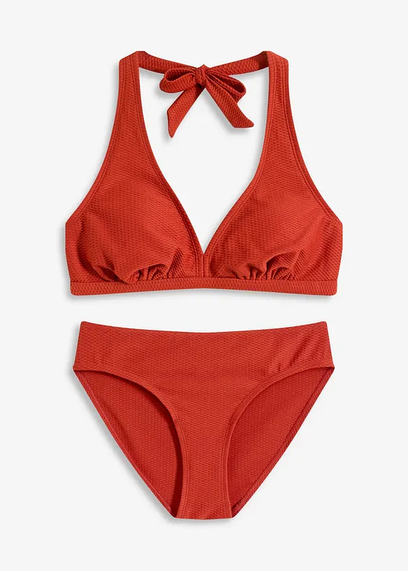 Halterneckbikini (2 delar) i material med struktur, bonprix