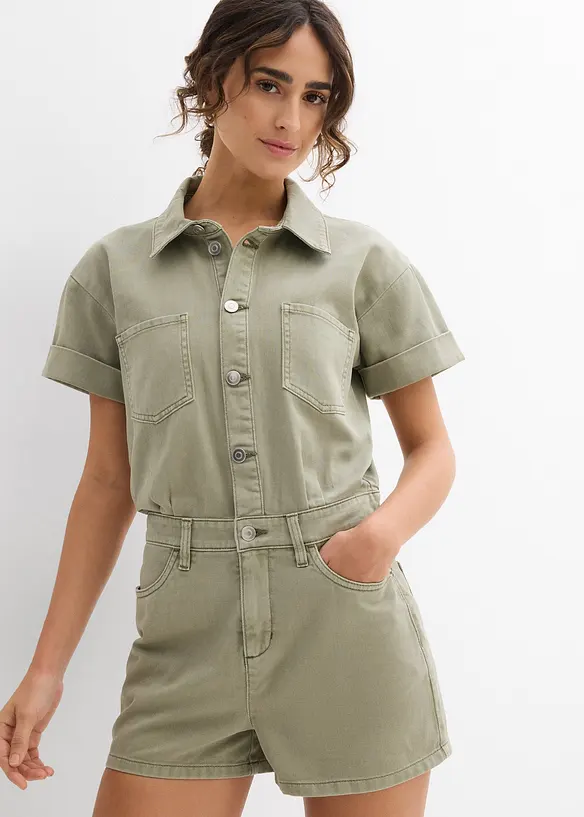 Jumpsuit med korta ben i ren bomull, bonprix
