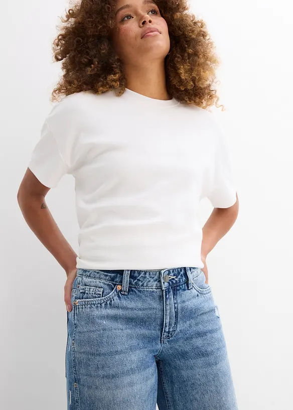 Loose Straight Jeans Mid Waist, Low Stretch, bonprix
