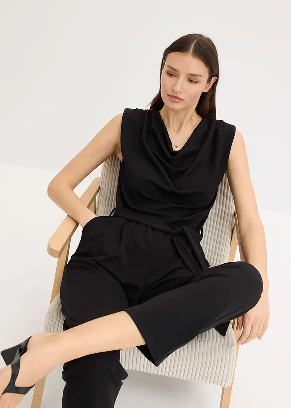 Jerseyjumpsuit med axelvaddar, bonprix