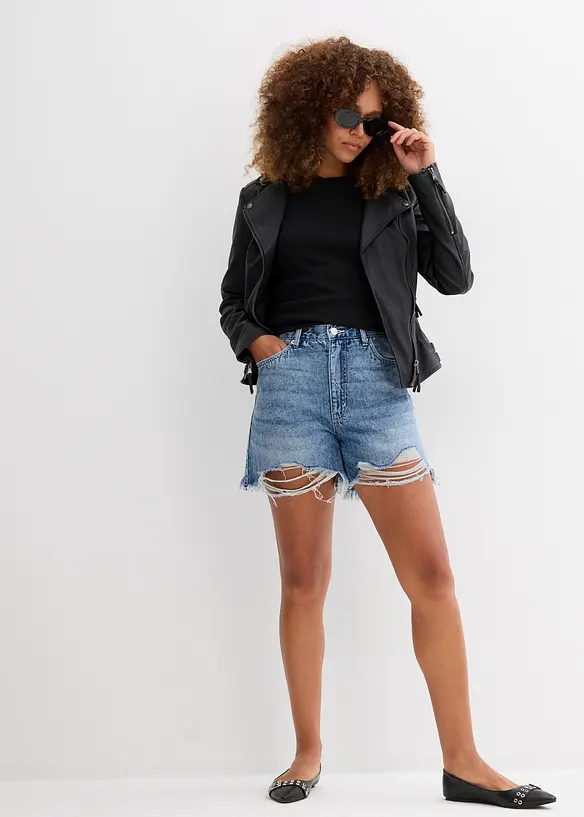 Jeansshorts med stretch och  hög midja, bonprix