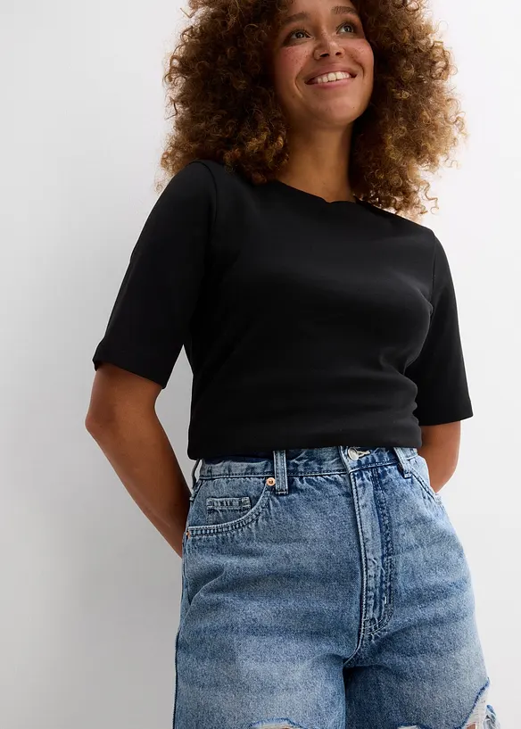 Jeansshorts med stretch och  hög midja, bonprix