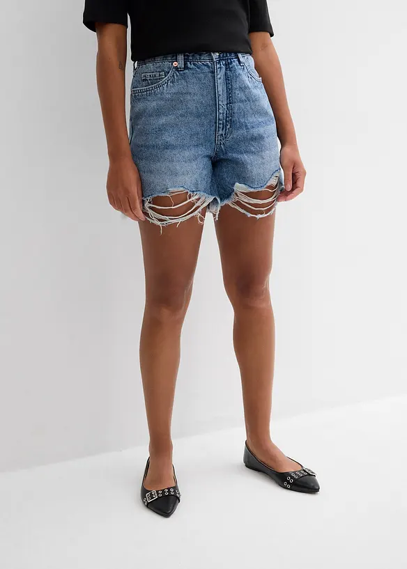 Jeansshorts med stretch och  hög midja, bonprix