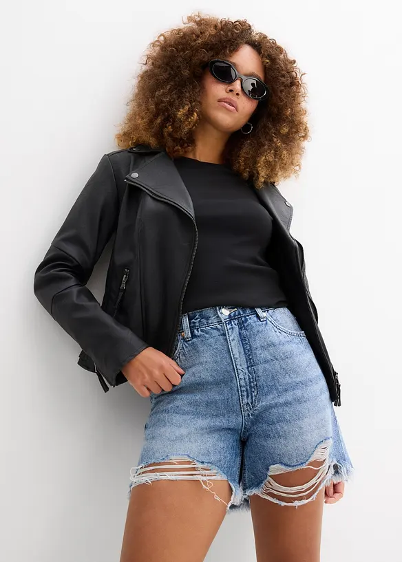 Jeansshorts med stretch och  hög midja, bonprix