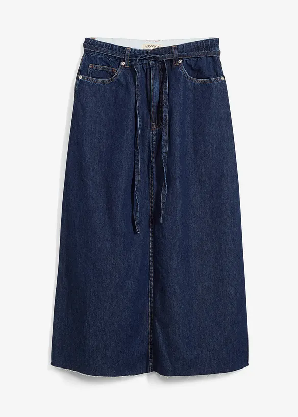 Mellanlång jeanskjol Mid Waist, Super Soft, bonprix
