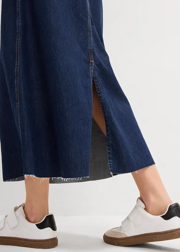 Mellanlång jeanskjol Mid Waist, Super Soft, bonprix
