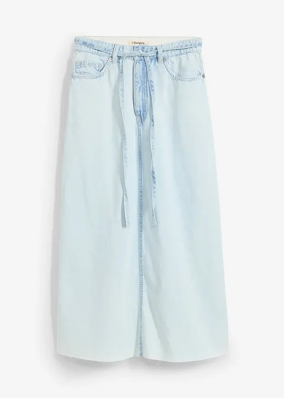 Mellanlång jeanskjol Mid Waist, Super Soft, bonprix