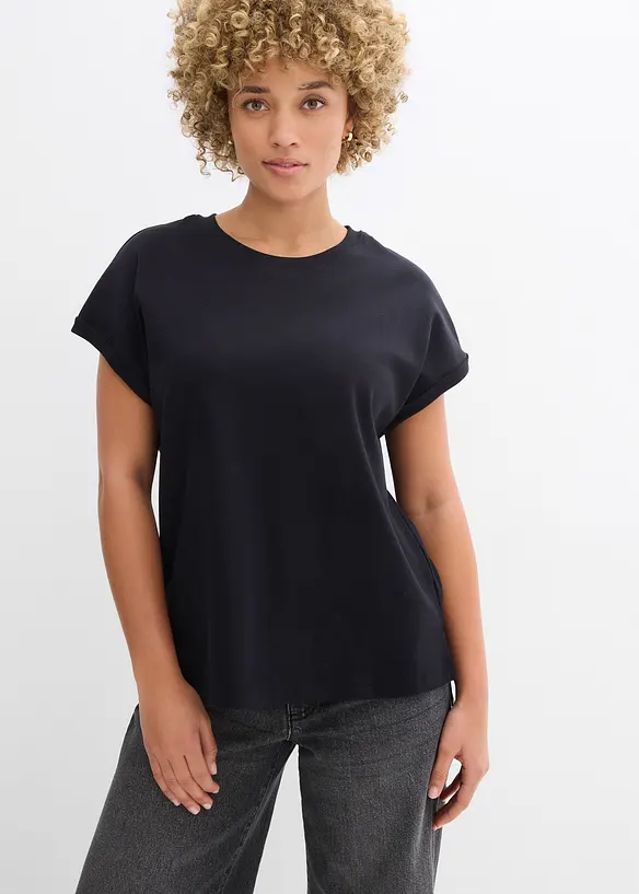 T-shirt av kraftig bomullsjersey med längre bakstycke, bonprix
