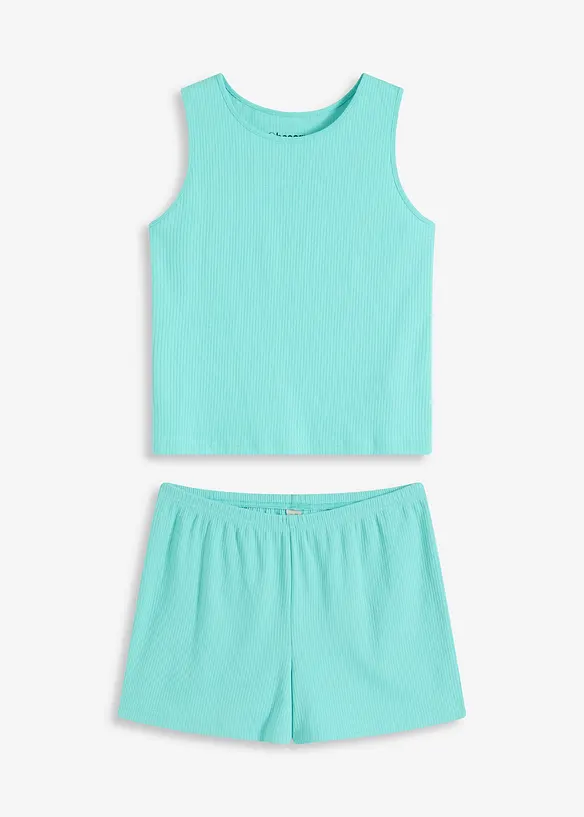 Ribbstickad bomullspyjamas med shorts, bonprix