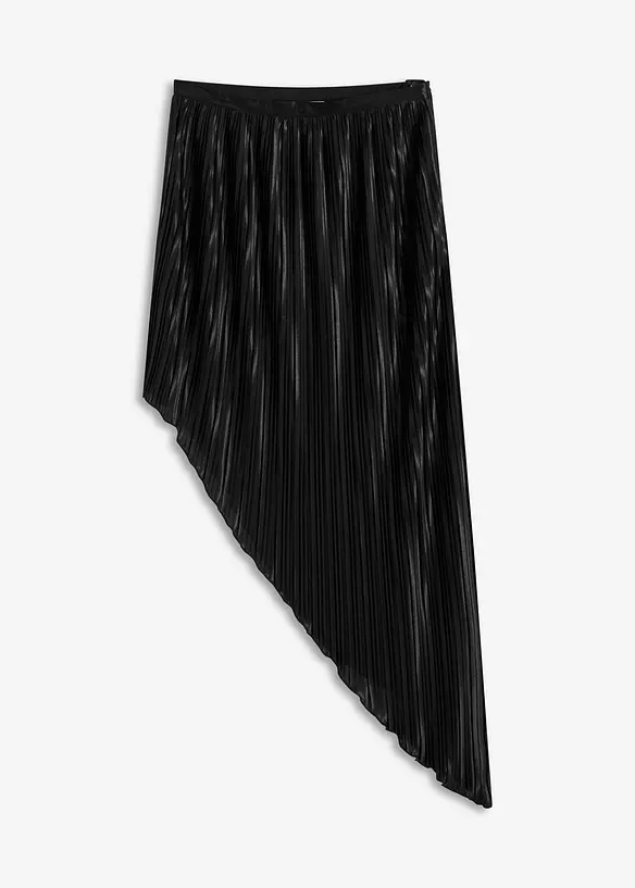 Plisserad kjol av glansig satin, bonprix